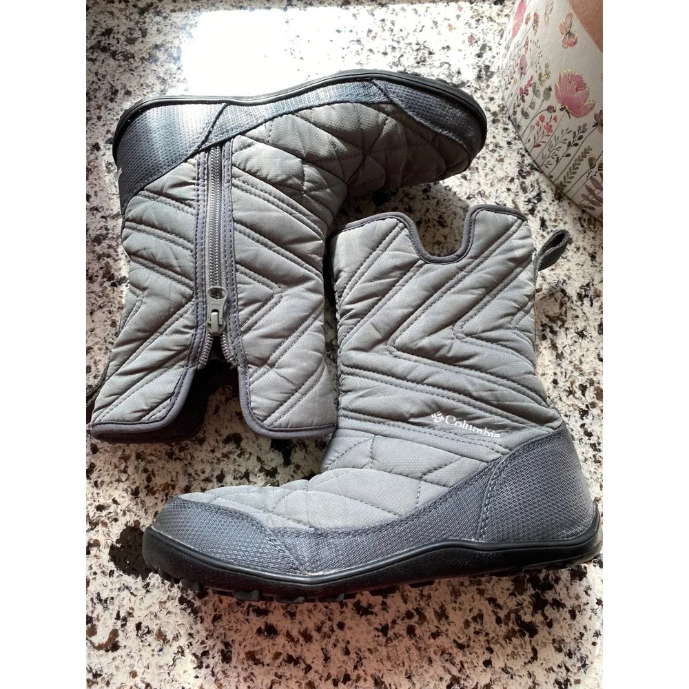 Columbia Minx Mid III Kids 4 Gray Exc Waterproof Omni-Heat Boots Winter Utility